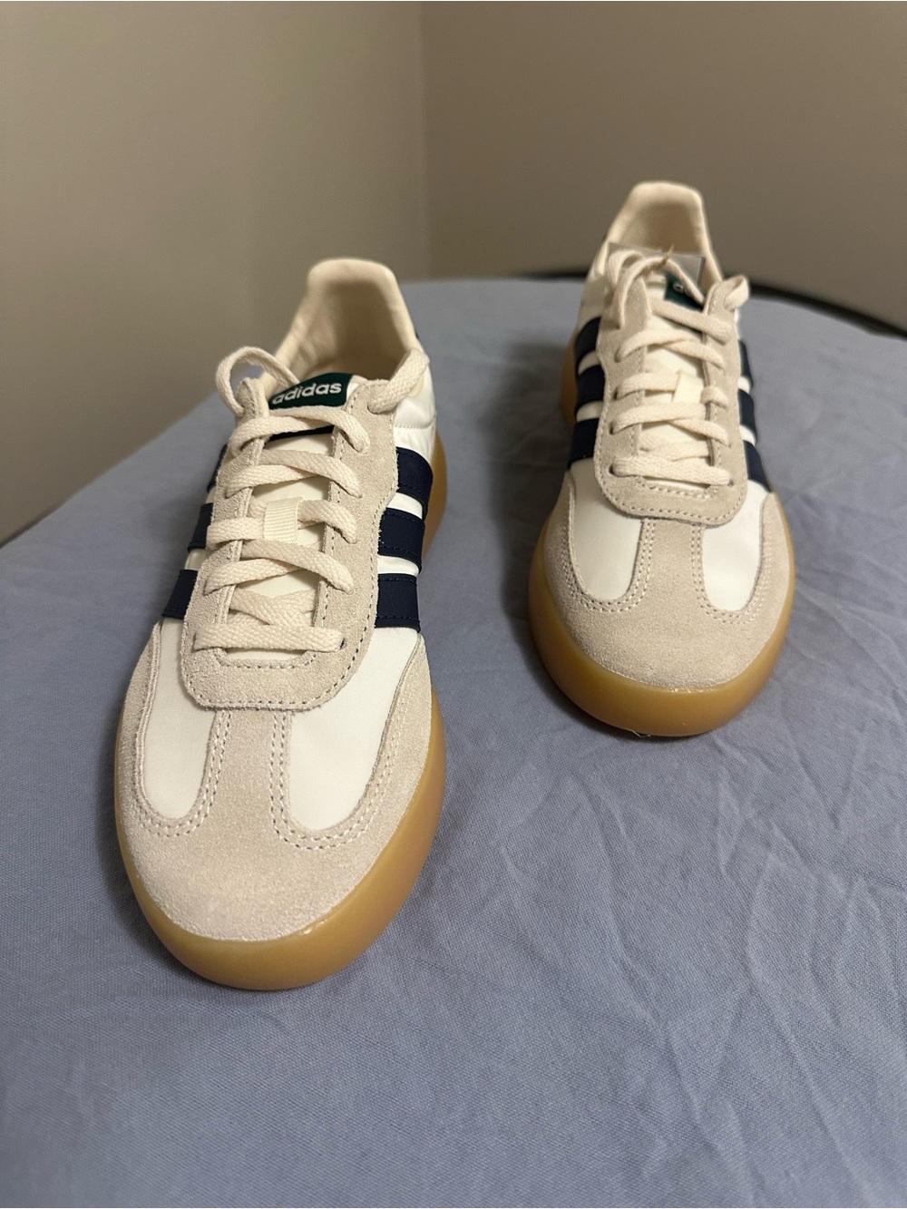 adidas Women’s Cream and Navy Gum-Soled Sneakers